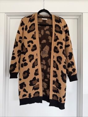 Active USA Leopard Print Open-Front Cardigan - Camel & Black